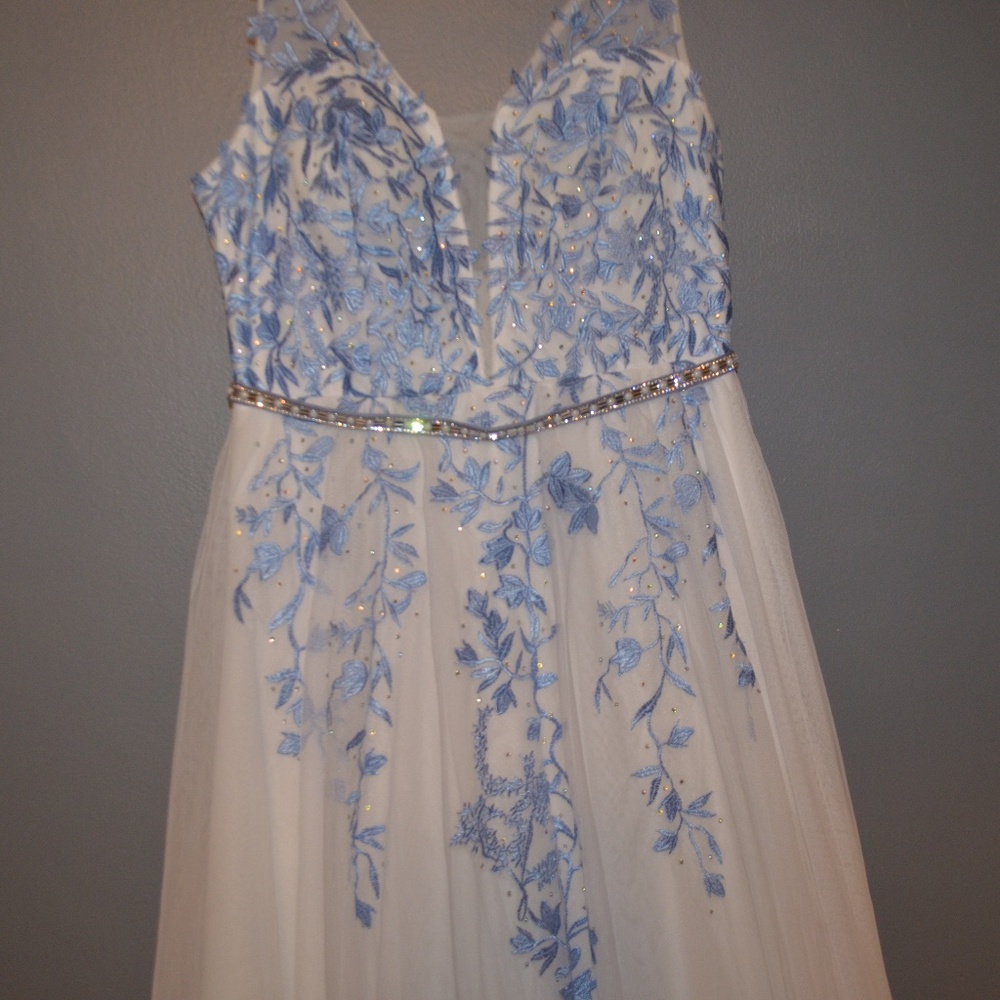 White and Blue Floral Gown